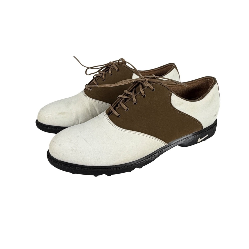 Nike Golf Brown White Leather Saddle Oxford Spiked Shoes Mens US 10 UK 7.5